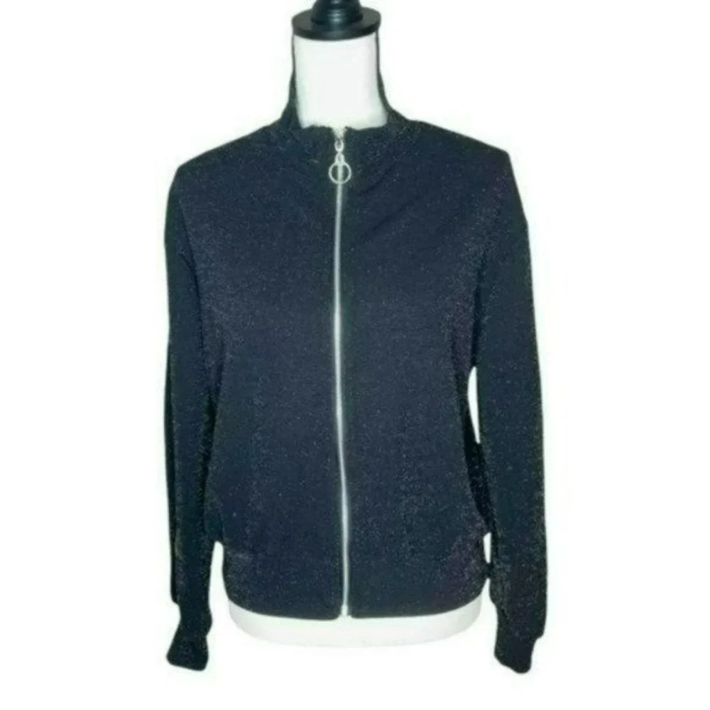 Wild Fable Black Zip Long Sleeves Shimmer Casual Lightweight Sweater Size M - Picture 4 of 13